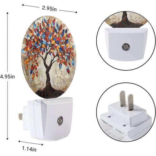 Image of EKOBLA Abstract Tree with Colorful Leaves Night Light, Tree Art Painting Night Lights Plug Into Wall with Dusk to Dawn Auto Sensor for Men Women Bedroom Bathroom