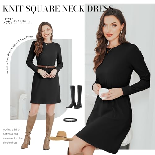 JOYSHAPER Women's Knit Dress with Long Puff Sleeves for Women Fall Dress Winter Dress Casual Long Tunic Dress with Pockets3