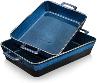 vancasso Simo Glaze naczynie do zapiekanek z pokrywką, kamionka dziedzictwo pokryte prostokąta zapiekanka, 3,2 l ceramiczna patelnia do zapiekanek do pieczenia, niebieska
