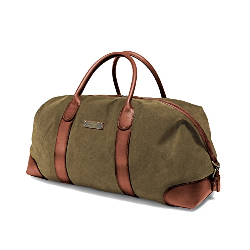 DRAKENSBERG Weekender 'David' M - Reisetasche, Wochenend-, Duffel- und Sport-Tasche im Vintage-Retro-Design, klein, Damen, Herren, nachhaltig handgemacht, Canvas, Leder, 45L, Olivgrün, DR00126-M Cover