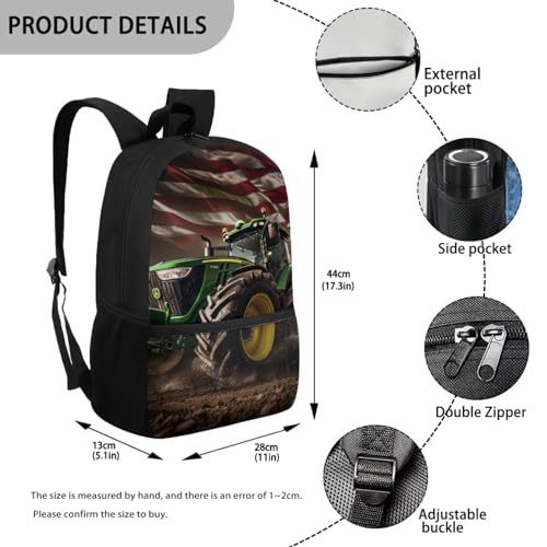 Coldinair Tractor School Backpack for Boys 17inch American Flag Child Bookbag for Kindergarten Elementary Middle School Student Water Resistant Travel Backpack School Bag with Adjustable Padded Straps4
