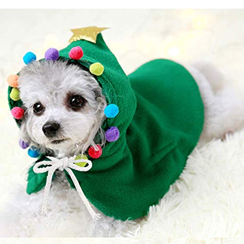 Aniac Pet Christmas Costume Puppy Xmas Cloak With Star And Pompoms Cat Santa Cape With Santa Hat Party Cosplay Dress For Cats And Small To Medium Sized Dog (Medium, Green) #TOP2
