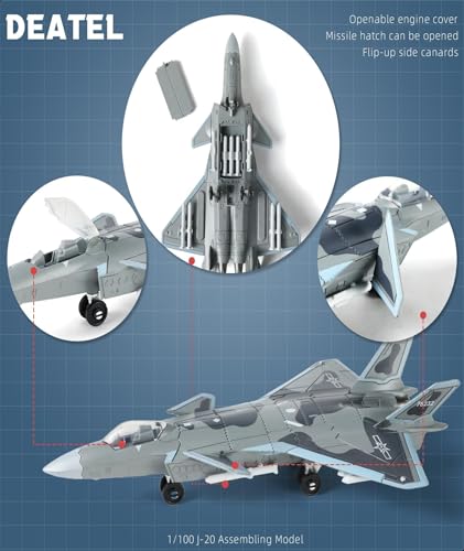 Image of 1:100 Fighter Jet Model, Gift for Aviation Enthusiasts and Collectors Ornaments, Detailed Military Aircraft Toy for Adults and Kids, Perfect for Home Office Decor (1:100 J-20)