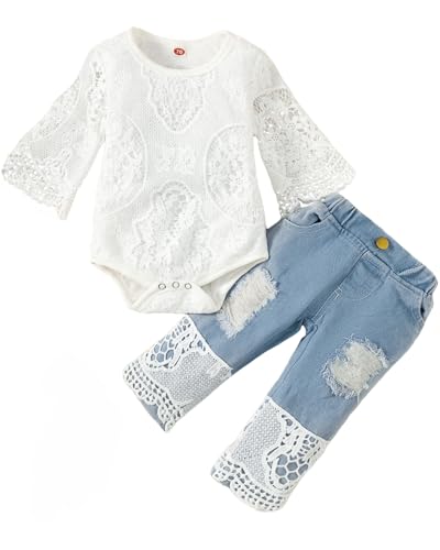 Image of Baby Girl Clothes Outfits Toddler Infant Baby Romper Top+Jeans Clothing Set