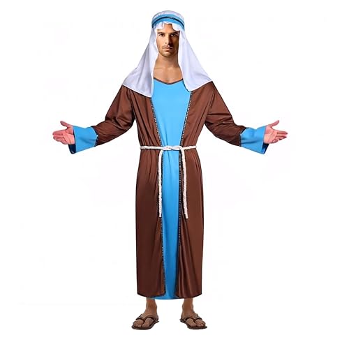 Gukefun Patron Saint Joseph Biblical Costume for Men - Holy Family Carpenter Robe | Guardian of the Church, Journey to Bethlehem & Faith-Based Reenactment