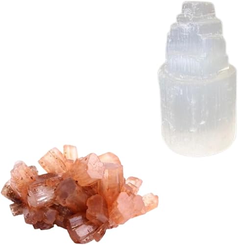 Mineralist Colección de piedras curativas Juego de torre de selenita y aragonita de alta energía de 2 pulgadas Cristal espiritual decorativo,