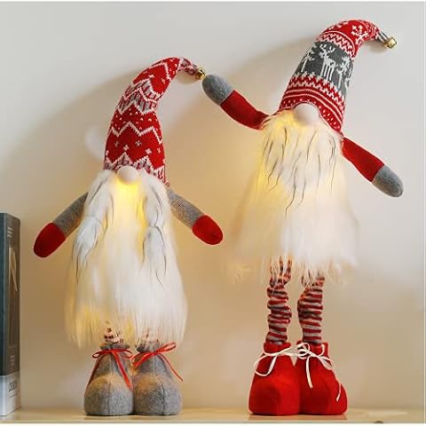 2pc Large Lighted Standing Christmas Gnome Decorations 21inch with Spring Leg Light up Christmas Knome Gift for Home Decor Cover