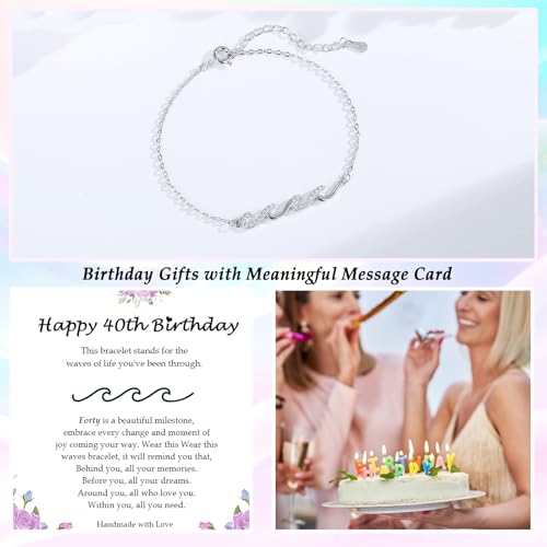 Image of Gifts for Women Christmas Birthday, Silver Wave Bracelets for Woman Mom Wife Grandma Daughter Granddaughter Friend Sister, The Waves of Life We've Through Together Mothers Day Graduation Gift