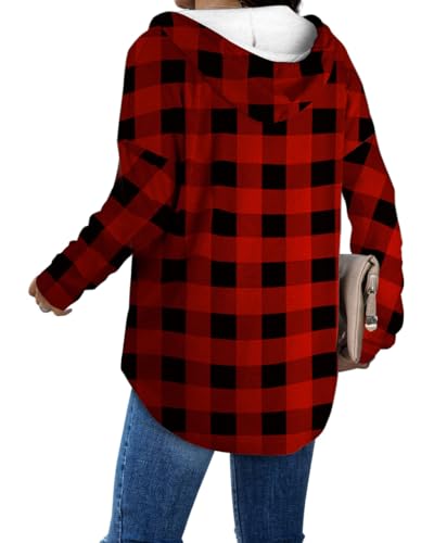 Aokosor Womens Hoodies Sweatshirts for Women Tops Fashion Oversized Sweatshirts Long SLeeve Tops Plus Size 18-20 Red Black Plaid XL - Image 3