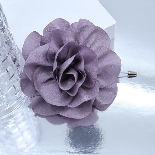 Image of Rrdaily Chunky Flower Brooches Pins for Women,Trendy Charming Chiffon Red Rose Corsage, Aesthetic Accessories for Wedding Ceremony (Purple), Large