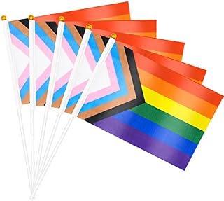 20 Pack Small Progress Pride Flag Stick 21 x 14 cm - Handheld Progress Pride Flags, Mini LGBTQ Rainbow Gay Flag for Outdoor LGBT Parades, Rainbow Party Decorations