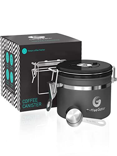 Coffee Gator Boîte à café hermétique - Boite étanche pour la conservation du cafe et de toutes ses saveurs, Acier inoxydable - Avec Cadran Dateur et Cuillère Doseuse Offerte Cover