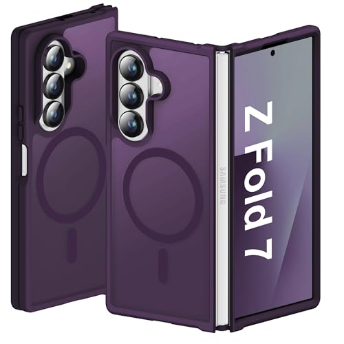 Image of ORETECH Magnetic for Samsung Galaxy Z Fold 7 Case, Translucent Back Non-Slip Hard PC Shockproof Bumper Protective Phone Case Cover for Samsung Z Fold 7 - Deep Purple