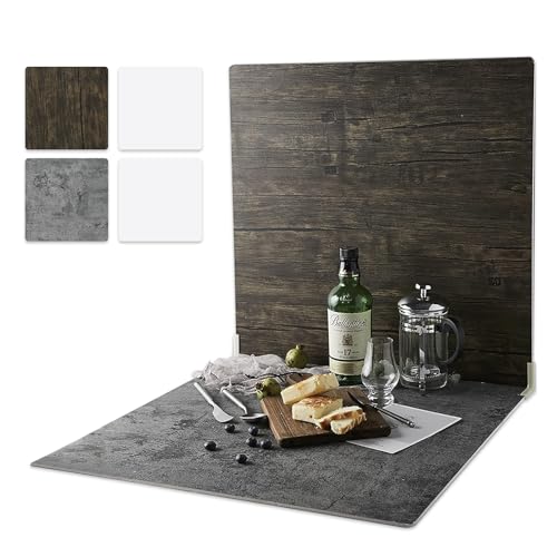 Image of 2 PCS Boards Photo Backdrop for Flat Lay, Food Photography Background 24x24 Inch, BEIYANG (Black Walnut+Dark Gray)