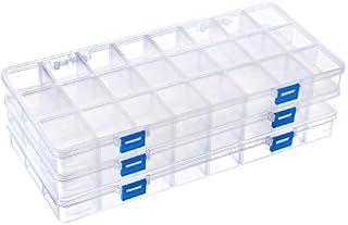 BENECREAT 3 Pack 33x16x3cm 24 Grids Plastic Storage Container Jewellery Box with Adjustable Dividers Large Clear Plastic Bead Storage Box(Compartment: 4x3.8x3cm)