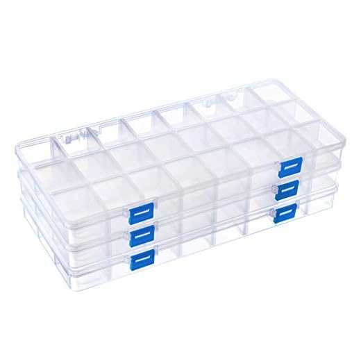BENECREAT 3-pack 33 x 16 x 3 cm 24 rutnät plast förvaringsbehållare smyckeskrin med justerbara avdelare stor genomskinlig plastpärla förvaringsbox (fack: 4 x 3,8 x 3 cm)