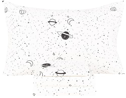 Image of Scientific Sleep Starry Galaxy Solar System 100% Cotton 4 Pcs Queen Bed Sheet Set Kids Toddler Teen, Flat Sheet & Fitted Sheet & Pillowcase Kids Bedding Set (Galaxy, Queen)