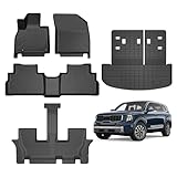 Telluride Floor Mats - Fit for Kia Telluride 2020-2025 (7&8 Seats), All Weather Floor Mat & Cargo Liner w/Baclkrest for Telluride Accessories, Heavy Duty Waterproof