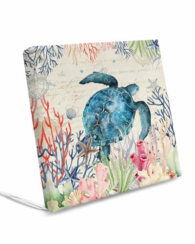Homechoid Watercolor Sea Turtle Indoor Outdoor Couch Cushion Covers Replacement 2 Pack, Coastal Vintage Ocean Beach Tortoise Waterproof Chair Sofa Seat Cover with Ties 20x18x4