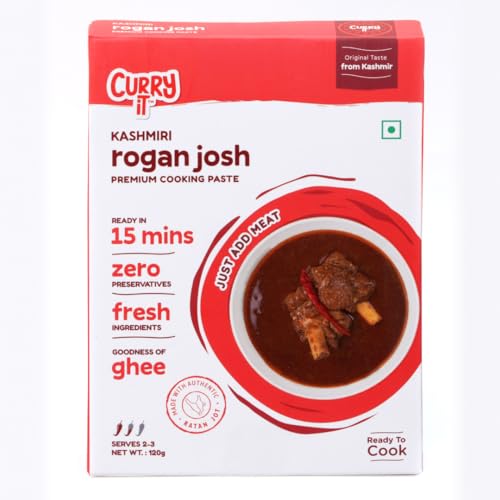 CURRYiT Kashmiri Rogan Josh Curry Paste | Cook in 15 mins | Just add Fresh Mutton, Chicken, Fish | Made with Ghee | No Preservatives | Enjoy with Khameeri Roti | Indian Masala Wet Marinade 120g