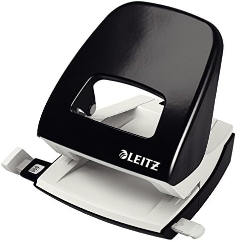 LEITZ 50086095 Office Metal Hole Punch for 30 Sheets, Stop Rail with Format Details, Ergonomic Design, Black