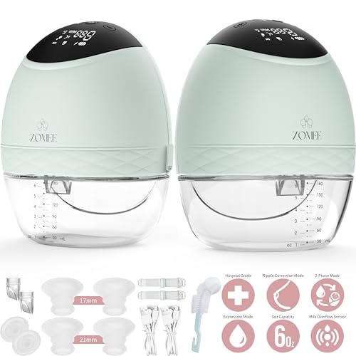 Zomee Fit Wearable Breast Pump, Hands Free Pumping, Portable, Ultra-Low Noise, Double Electric Breast Pump - Holds 6 oz - Wireless Breastpump 2+ Hours of Battery, Leak Proof Anti Backflow System