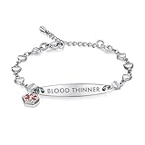mnmoom Love Heart Medical alert bracelets for women 6.5-8 inch Adjustable Medical ID Bracelets(Silver-Blood thinner)