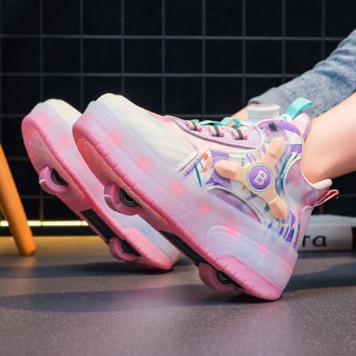 Roller Skate Shoes USB Recharge 7 Colour LED, Automatic Retrectable Technical Skateboarding Skates for Kids Light Up Roller Shoes Sneakers Pink Blue for Girls Boys Birthday Gift4