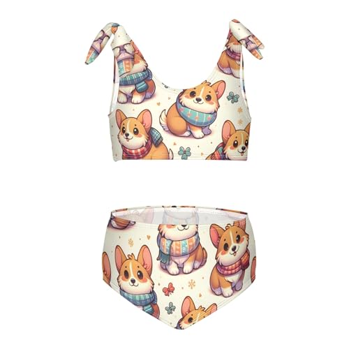 Girls' Bikini Set, Cute Cute Dogs Wearing Small Scarves Kids Swimsuit 2 Pcs Beach Bathing Suit