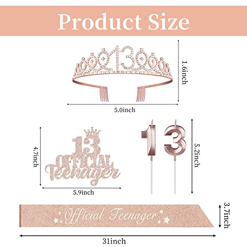 13Th Birthday Decorations For Girls, Including 13Th Birthday Crown/Tiara, Candles, Official Teenager Sash And Cake Toppers, Rose Gold Teen Girl Gifts For 13 Year Old Birthday Decorations #TOP4