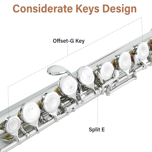 Image of Cecilio Closed Hole C Flute - Musical Instrument, Beginner /Intermediate Flute in Band & Orchestra, Nickel