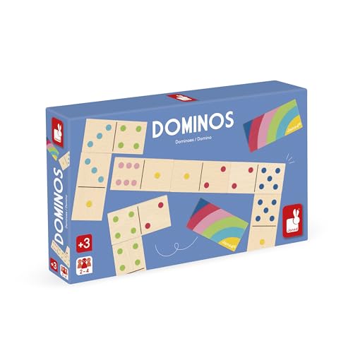 Janod - Jeu de Dominos en Bois pour Enfant - 28 Pièces pour des Heures de Jeu - Jouet Classique en Bois dès 3 Ans