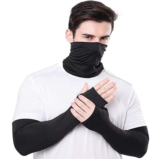 XJARVIS® Arm Sleeve & Bandana Combo for Men & Women UV Protection Hand Sleeves with Thumb Hole for Unisex Sun Protection for Running, Cricket, Hand Cover for Bike Riding
