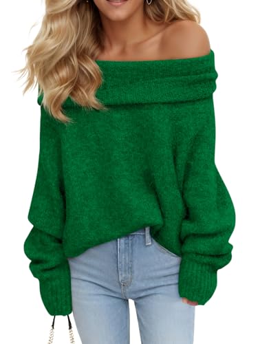 Image of Saodimallsu Womens Off The Shoulder Sweaters Oversized Long Sleeve Loose Ribbed Knit Fall Trendy Pullover Tops