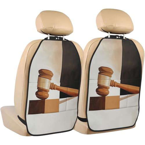 Abstract Gavel Minimalist Geometric Justice Car Seat Back Kick Protectors,2 Pack Kick Mats with Storage Pockets for Vehicles to Protect from Dirt Mud Scratches