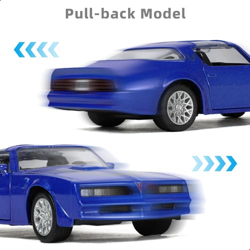 Risopen 1/36 P0NTIAC Firebird Trans Am Pull Back Car Metal Diecast Car Model Toy Smokey and Bandit Classic Vintage Auto Model Toy Blue Car Collectible Model Collection Gift Ornament for Kid Ages 3+ - Thumbnail 5