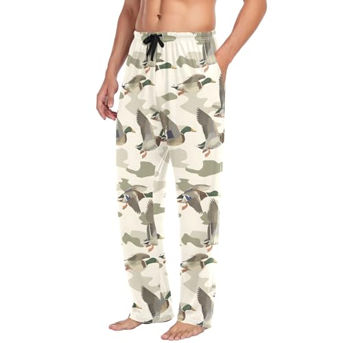 Wild Duck on Camouflage Men's Pajama Pants Lightweight Sleepwear Bottom Lounge Pants4