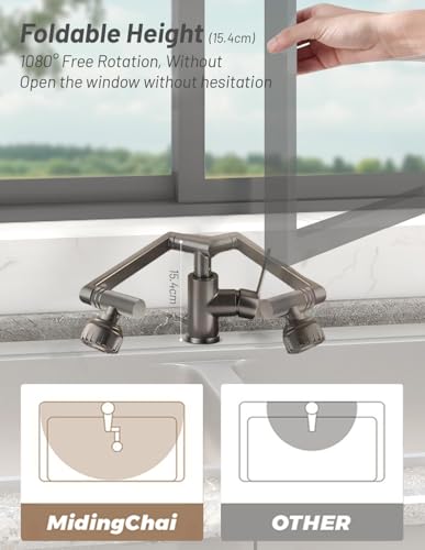 MIDINGCHAI Vorfenster Küchenarmatur Klappbar, 1080° Flexibler Mischbatterie Wasserhahn Küche, Spülarmatur mit 2 Strahlarten Faucet, fürs Bad/Waschbecken, Bleifrei/Nickelfrei Edelstahl (Modern)