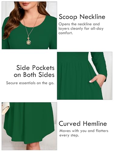 Image of AusLook Women's Plus Size Long Sleeve Midi Dress Casual Empire Waist Loose Flowy Dresses A-Line Boho Long Dress with Pockets
