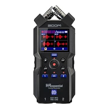 Zoom H4essential Gravador prático de 4 faixas (modelo 2024, série Essential) com flutuador de 32 bits, acessibilidade, microfones estéreo, 2 entradas combo XLR/TRS, interface USB, para músicos,
