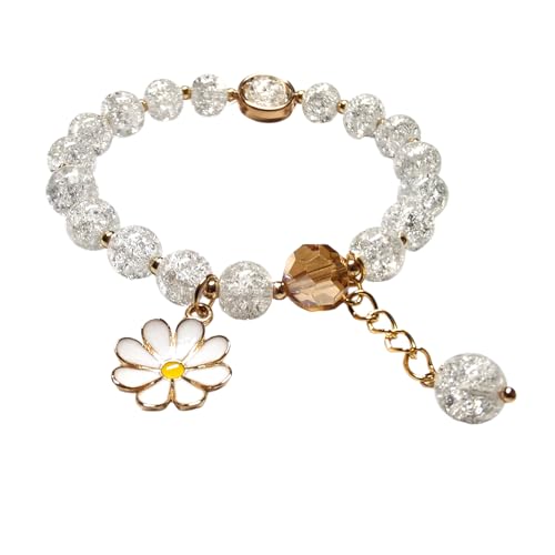 Image of Glazed Flowers Crystal Bead Bracelets 8mm Gemstone Beaded Stretch Bracelet with Flower Bracelet for Women