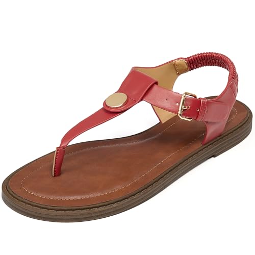 Image of Alicegana Dressy Womens Sandals Summer: Comfortable Strappy Flats Thong Sandals - Casual Walking T-Strap Slingbacks