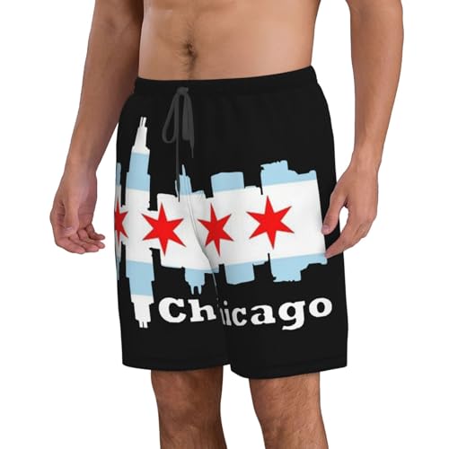 Chicago City Flag Skyline Swim Trunks Quick Dry Summer Beach Shorts2