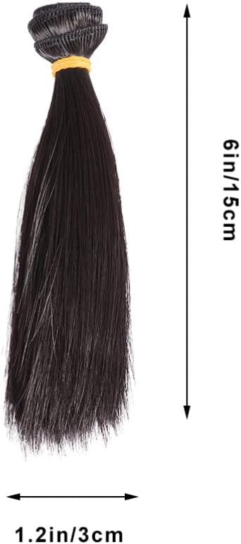KALLORY Heat Resistant Straight Hair Doll Wigs 5 Pcs Mini Diy Doll Hair Extensions with Elastic Band for Crafting and School Projects 5.90X1.18X0.78In