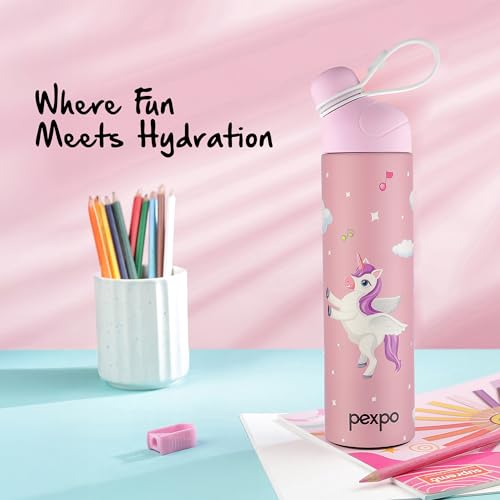 Image of Go24 pexpo Water Bottle for School Kids, ISI Certified Stainless Steel Sipper Bottle for Kids 470ml (Pack of 2) | Hot & Cold Thermos Insulated Water Bottle|6+ Years Kids|Pico 500 - Pink and Purple