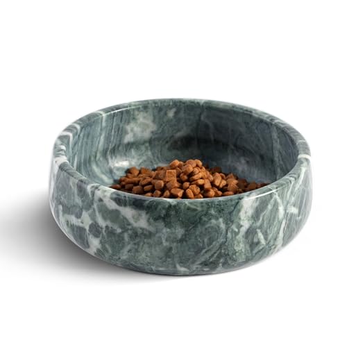 Karibiber Natural Marble Dog Bowl 5lbs Non-Slip Cat and Dog Food Bowl Dish Non-Tipping Weighted Puppy Pet Dish Durable Food and Water Bowls Easy to Clean Holds 4 Cups(Indian Green)
