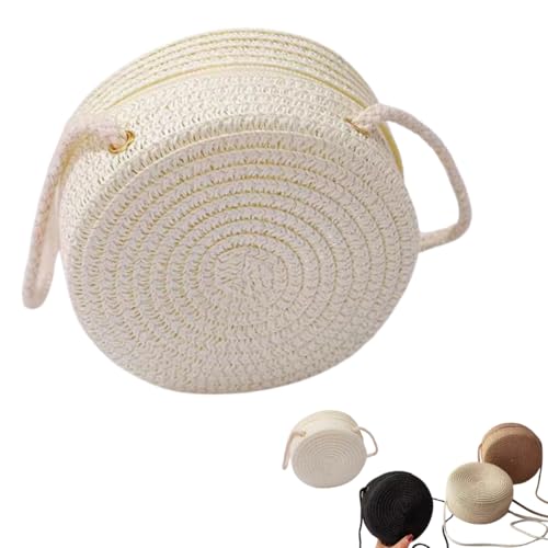 Bolsa de praia feminina de palha sintética com alça casual piscina verão (Branco)