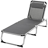 Outsunny Tumbona Plegable de Aluminio con Ajustable en 4 Posiciones Reposacabezas Extraíble y Respaldo Transpirable para Jardín Terraza Camping Exterior 170x60x76 cm Gris
