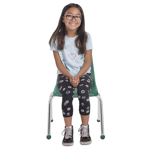 Image of FDP 14 inch School Stack Chair,Stacking Student Seat with Chromed Steel Legs and Ball Glides for Classroom, Homeschool or Learning Space - Green (2-Pack), 15412-GN