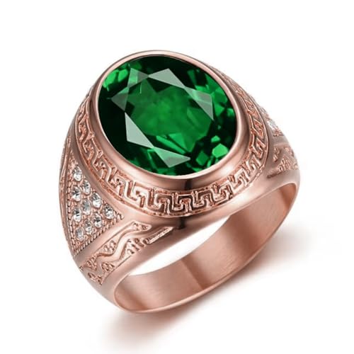 10K 14K 18K Solid Gold 3.0Ct Emerald Ring for Men Real Yellow Gold Oval Cut Created Green Emerald with Diamond Ring Mens Gemstone Engagement Ring for Husband Fathers Day Size 5-154